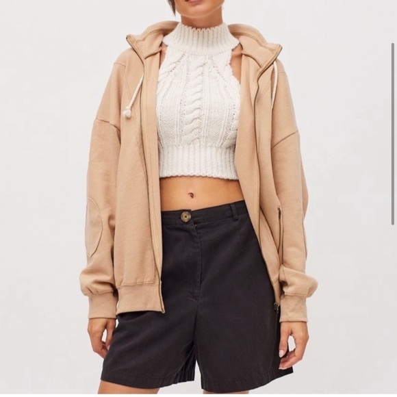 Urban Outfitters BDG Sweater Women XS Beige Tan Oversized Fleece Zip jacket C2 - Picture 1 of 13